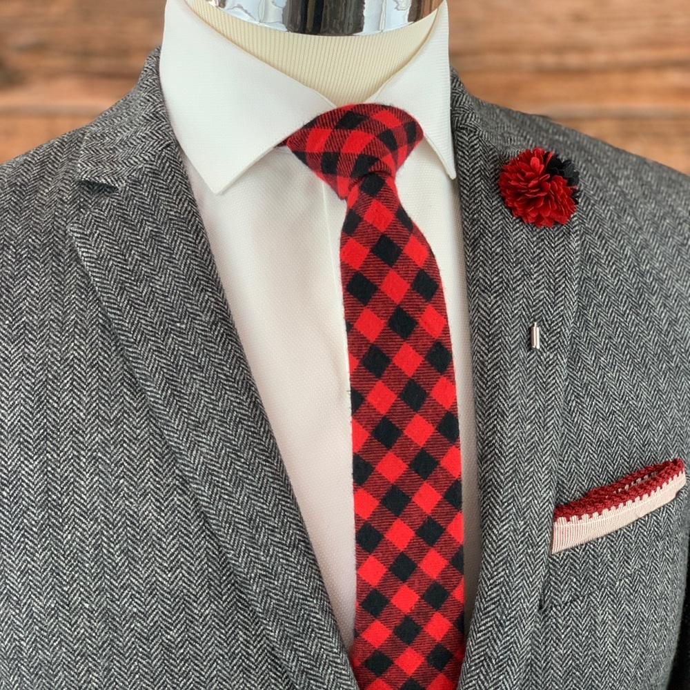 Men's Red/Black Buffalo Plaid Necktie